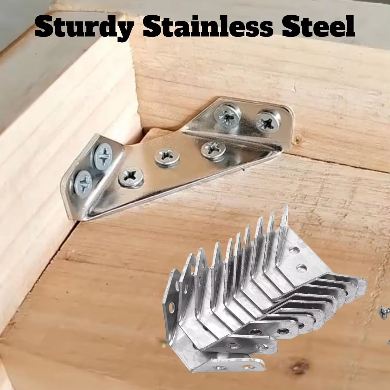 "Stainless Steel Heavy Duty Angle Brackets - Set of 4 for Furniture, Drawers, and Shelves"