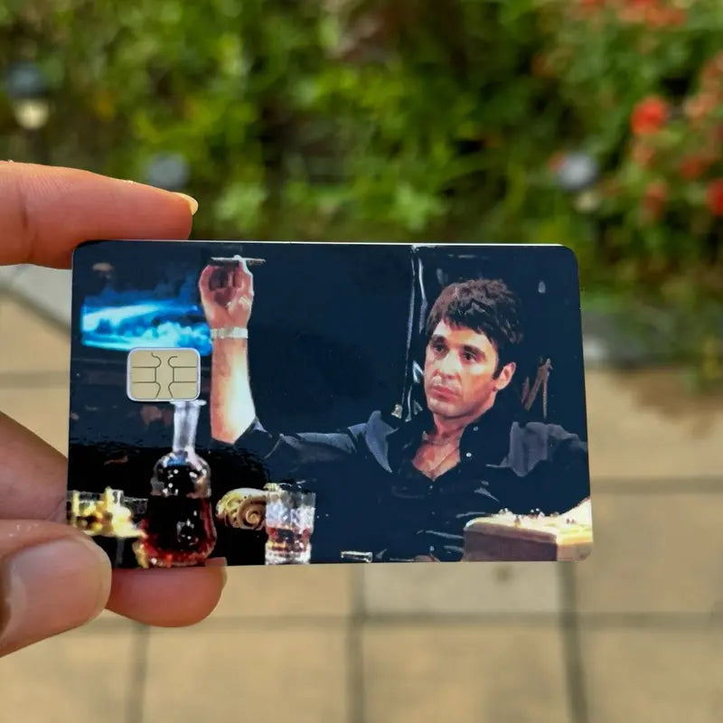 "Debit Card Sticker with Scarface Inspired Design"