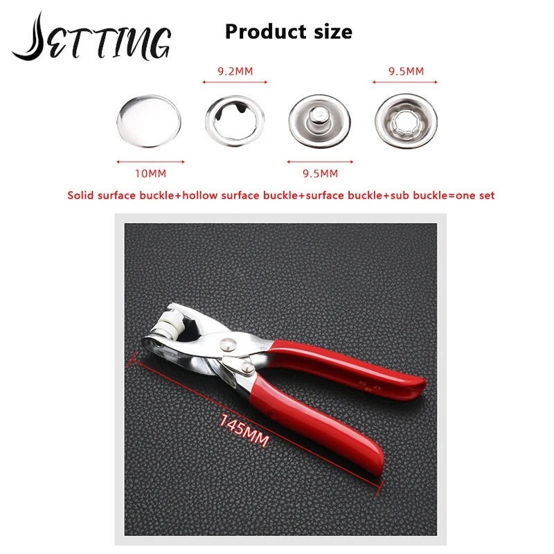 "Metal Sewing Button and Snap Button Kit with Handy Plier Tool for Fashion Crafting"