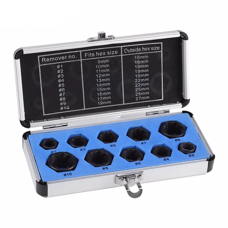 "10-Piece Bolt Extractor Socket Set for Stripped Screws and Bolts"