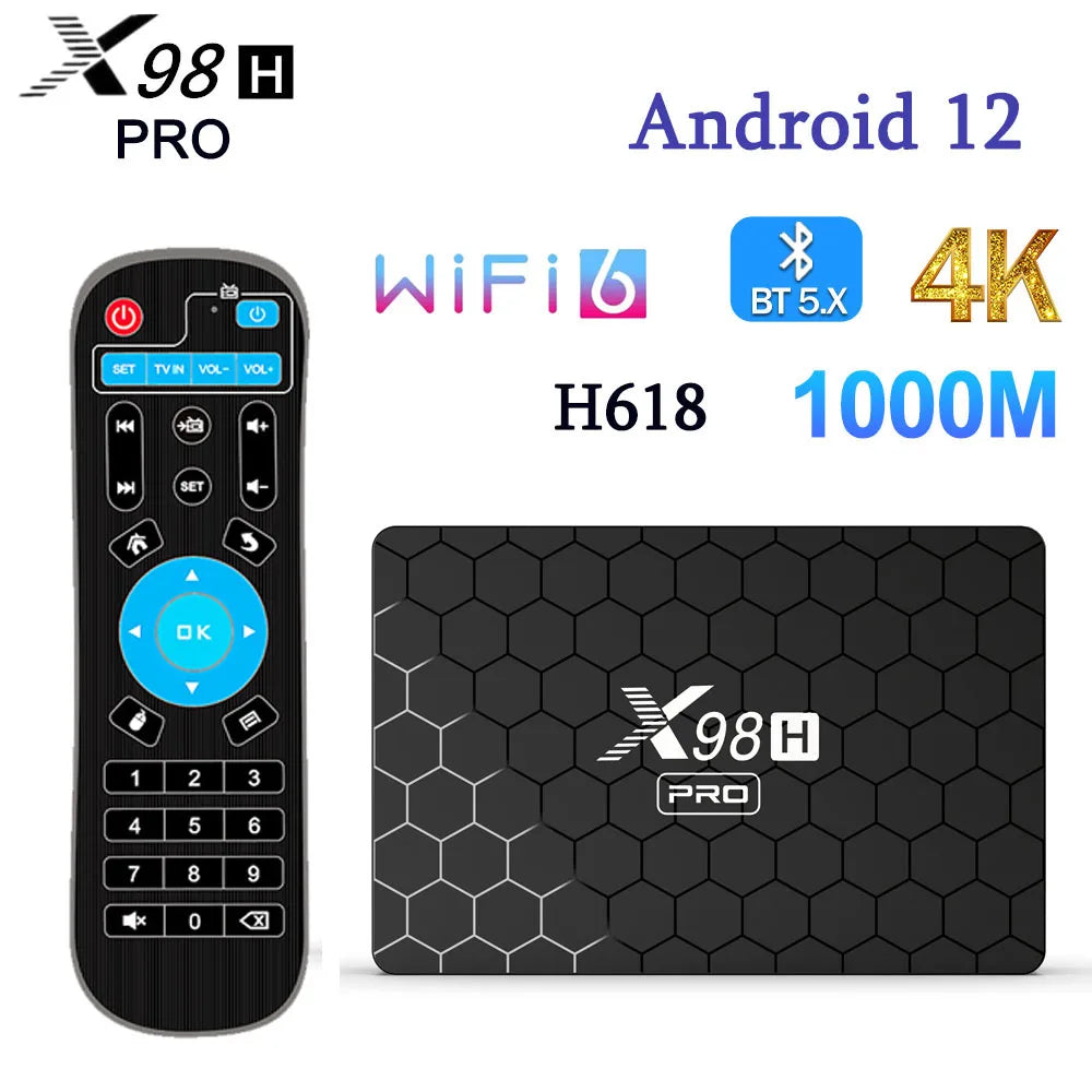 Upgrade your Entertainment with X98H PRO Android 12 Smart TV Box - 4GB RAM, 64GB Storage, Dual Wifi, BT5.0, 4K HD Media Player