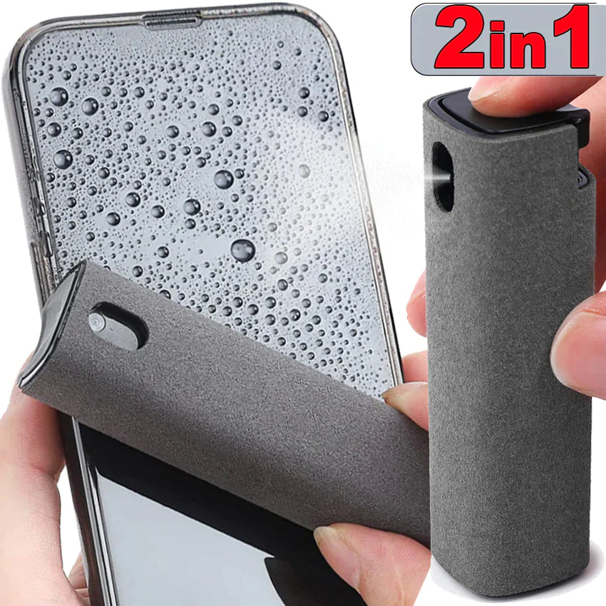 "2-in-1 Microfiber Screen Cleaner Spray Set for Mobile Phones, iPads, Computers, and Glasses"