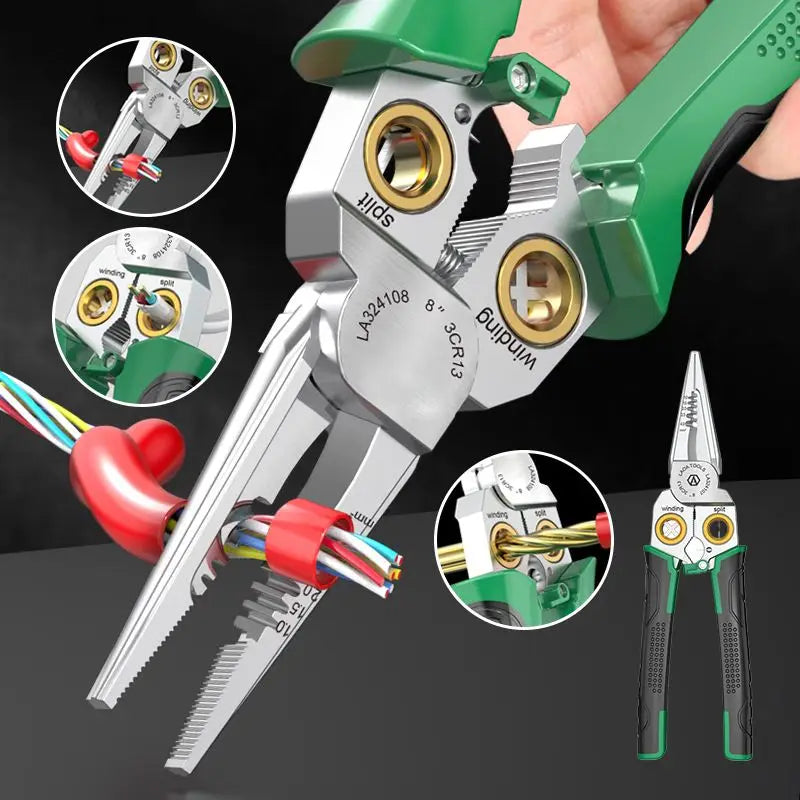 "Multi-Functional Electrician Scissors: 8-in-1 Stainless Steel Tool for Cutting Wires, Steel, and more!"