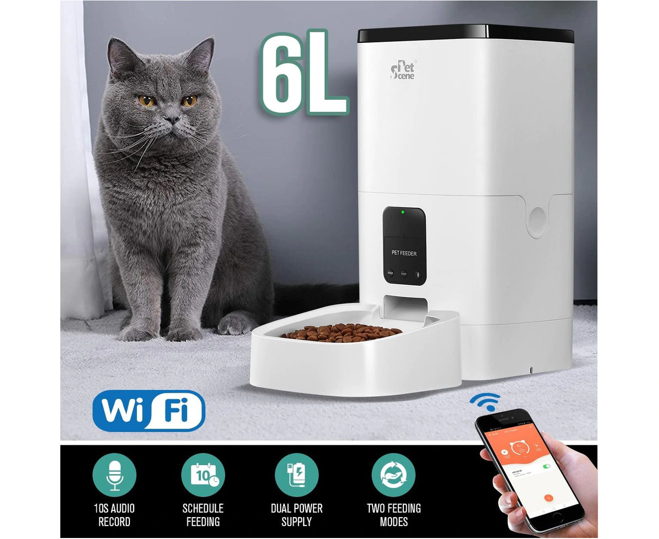 "Smart Petscene 6L Wi-Fi Enabled Automatic Pet Feeder with App Control"