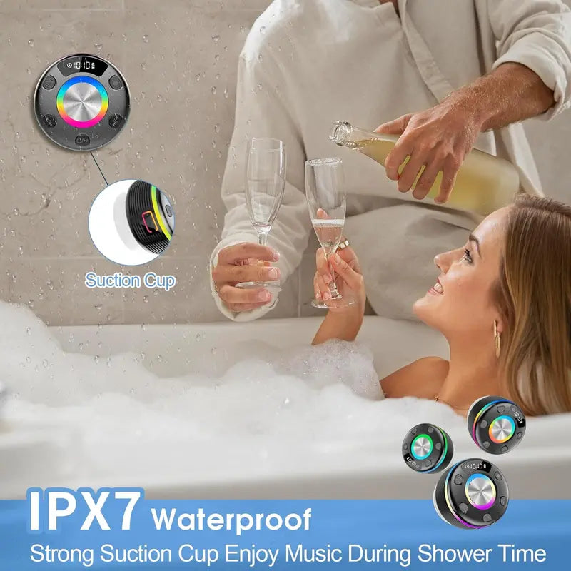 Portable Bluetooth Speaker with 360°HD Sound, Ipx7 Waterproof, Stereo Sound, 24H Playtime, Rgb Lights, Dual Pairing, Bluetooth 5.3, FM Radio - Ideal for Kayak, Beach, Travel, Party, Shower, Outdoor, Gifts