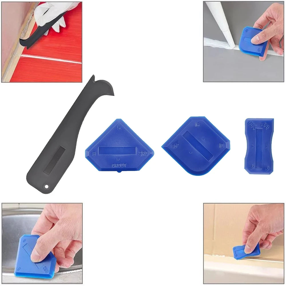 5-in-1 Silicone Caulking and Grout Tool Set for Smooth Finish and Mould Removal