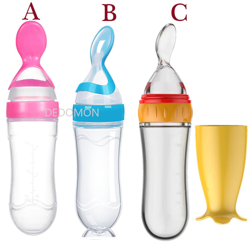 "Squeeze Feeding Bottle: Silicone Newborn Baby Rice Spoon & Cereal Food Feeder Set"