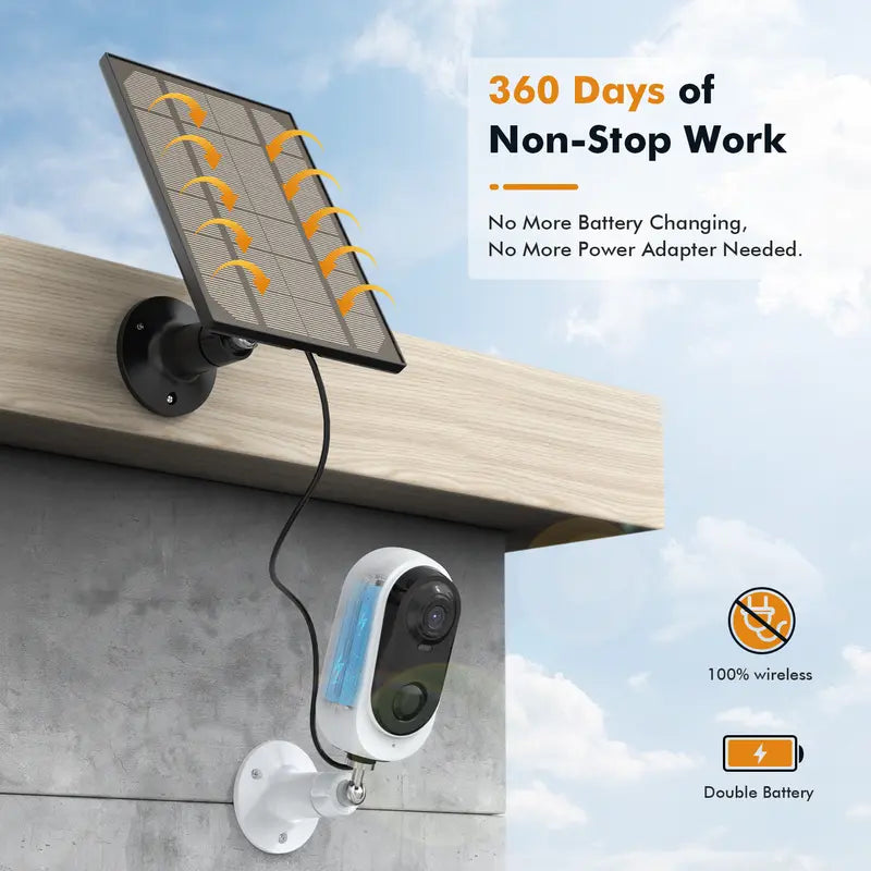 Wireless Solar Powered Indoor/Outdoor Security Camera with Color Night Vision and AI Detection