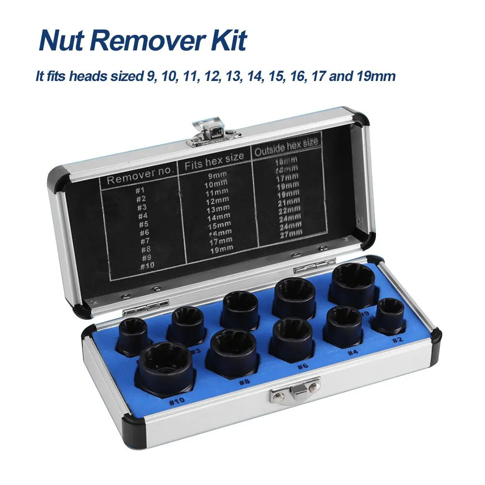 "10-Piece Bolt Extractor Socket Set for Stripped Screws and Bolts"