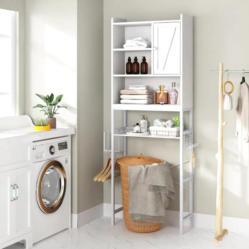 Rustic White Bathroom Storage Cabinet with Adjustable Shelf and Paper Hook