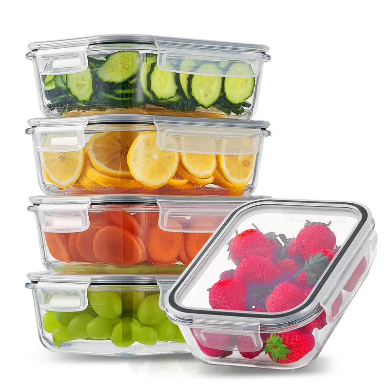 "Set of 12 Glass Food Storage Containers with Leak-Proof Lids - Oven, Microwave, and Dishwasher Safe"