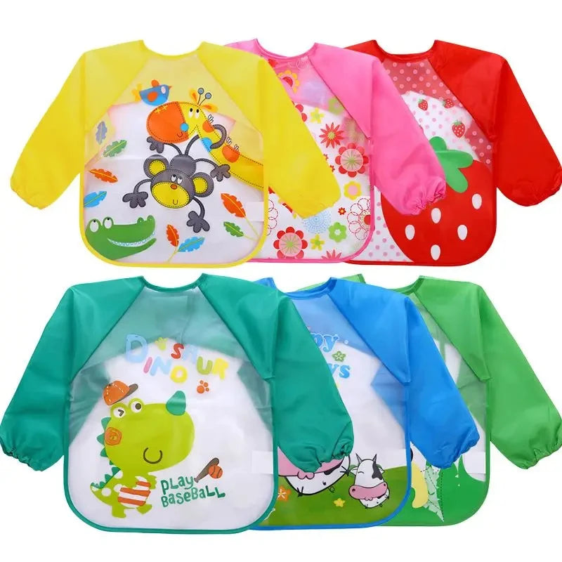 Waterproof Eating Smock Infant Toddler Baby Cartoon Long Sleeve Art Apron Feeding Bib for Boys Girls Soft Baby Bibs Burp Clothes