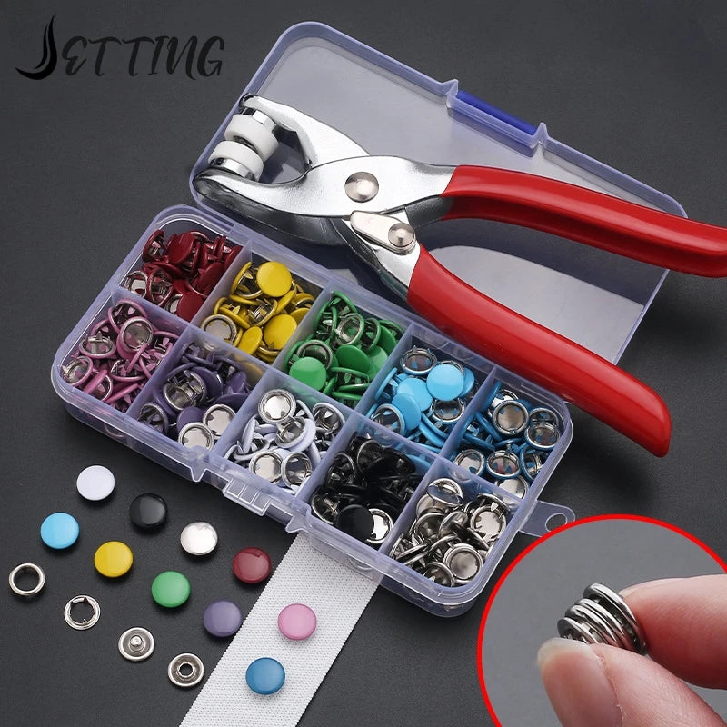 "Metal Sewing Button and Snap Button Kit with Handy Plier Tool for Fashion Crafting"