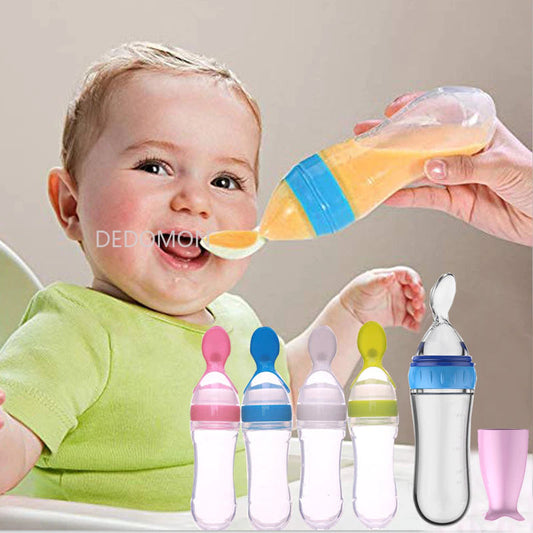 "Squeeze Feeding Bottle: Silicone Newborn Baby Rice Spoon & Cereal Food Feeder Set"