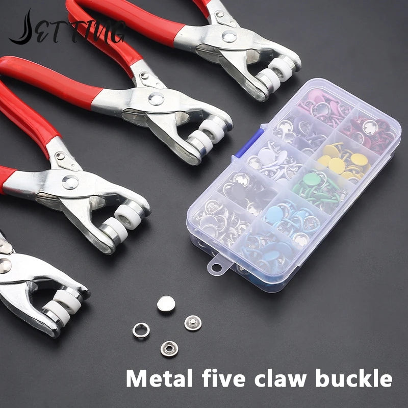 "Metal Sewing Button and Snap Button Kit with Handy Plier Tool for Fashion Crafting"