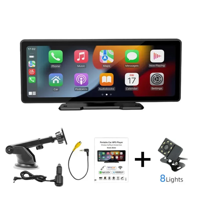 10.26 Inch Wireless Carplay/ Android-Auto Car Monitor with HD Screen, Camera, Bluetooth, FM Transmitter, USB TF Video Player