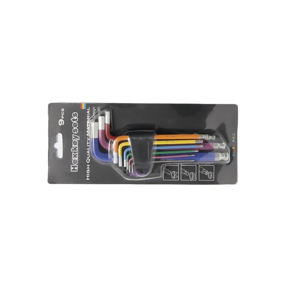 "9-Piece Extra Long Ball End Hex Key Set with T-Handle and Colour Coding"