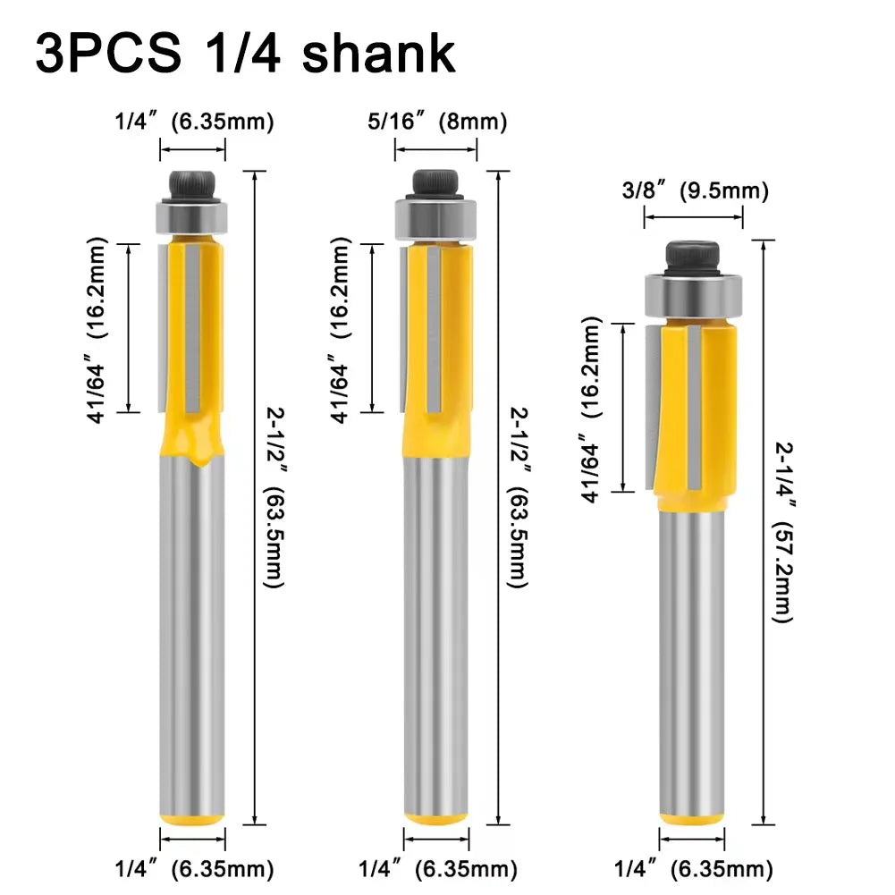 "Premium Set of Flush Trim Router Bits for Precision Woodworking"