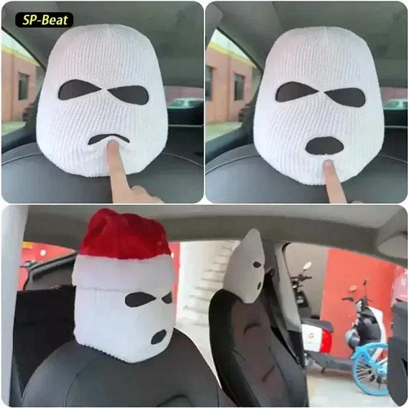 Car Seat Headrest Covers Set with Halloween Masked Person Design - Anti-Theft Warning Decoration Accessories